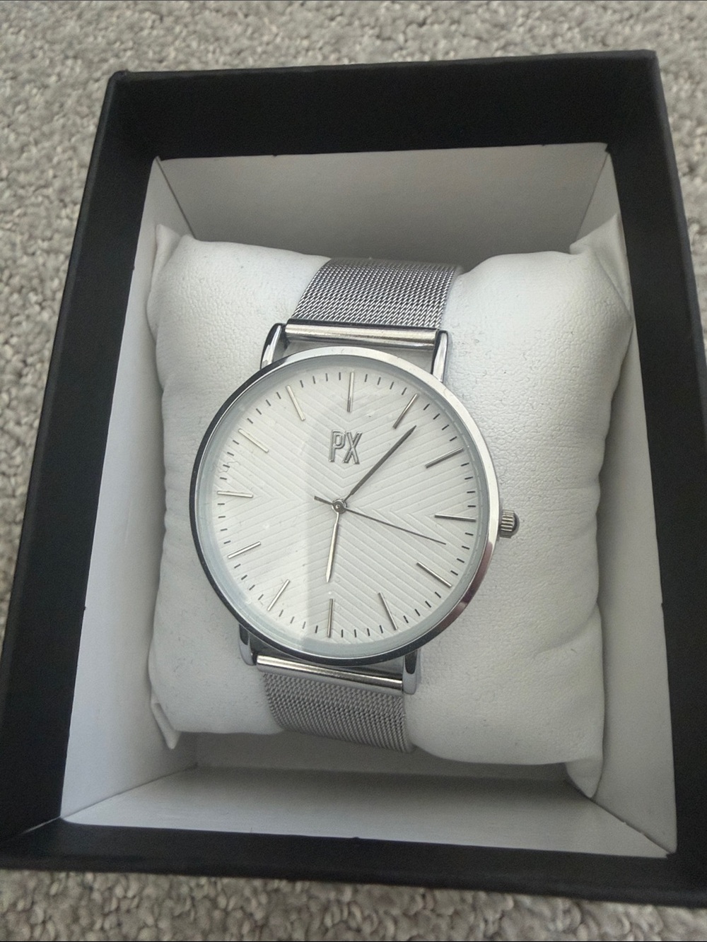 PX Men's silver Nylon Strap Watch with White Dial - Minimalist Design